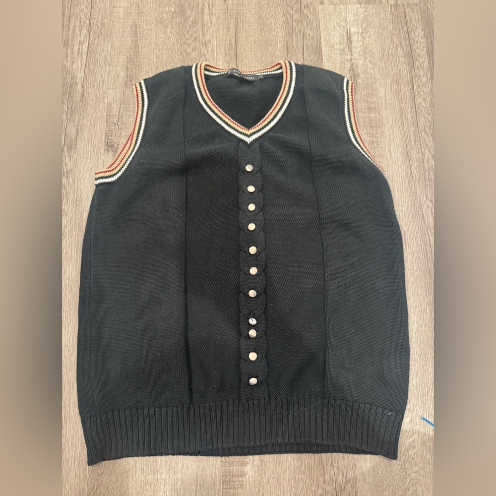Yang Yang brand Black Sleeveless Sweater Vest with Button Detail